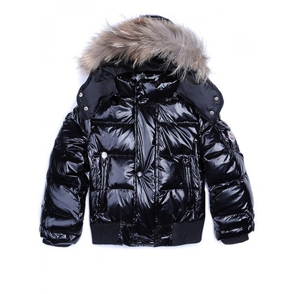 Moncler bello corto nero Pelliccia Cappuccio e tasche per bambini Coats uscita